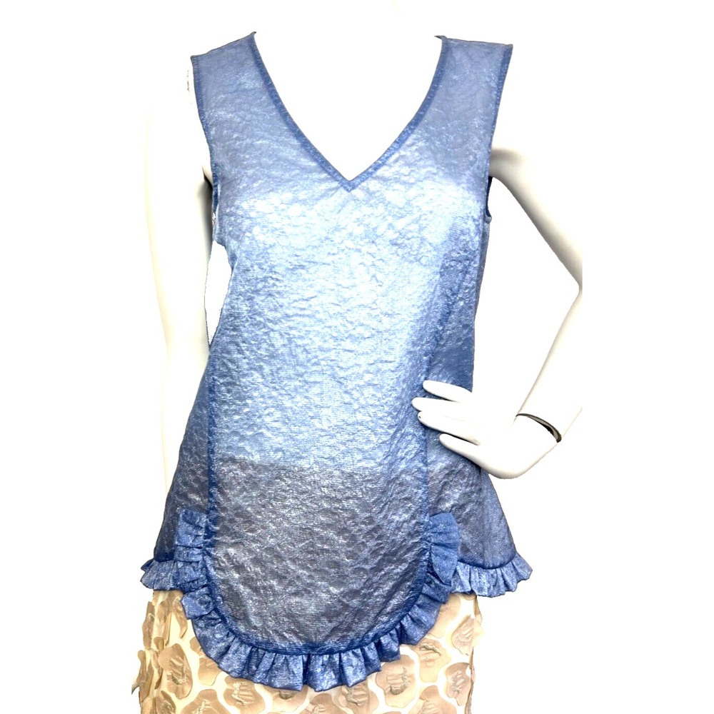 L'Autre Chose Italy NWT Blue Shimmer Ruffle Organza Asymmetric Blouse 42 SMALL